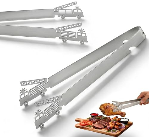 SINAYREK Pinza BBQ con design da pompiere, in acciaio inox, con apribottiglie, lavabile in lavastoviglie, per bistecche, spiedini e verdure