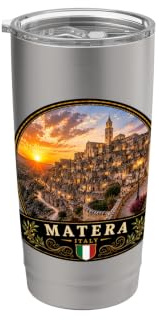 Matera Italien Sonnenuntergang Alt und Stadt mediterranes Design Doppelwandiger Edelstahl-Thermobecher