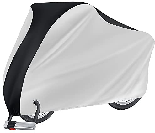 Puroma Bike Cover for 1 bike, 190T Outdoor Waterproof Bicycle Covers Rain Sun UV Dust Wind Proof with Lock Hole for Mountain Road Electric Bike (Silver & Black)