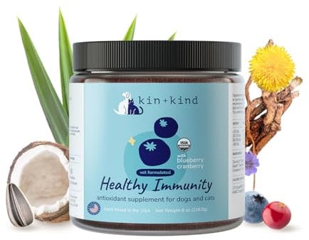 kin+kind Organic Multivitamin for Dogs & Cats - Vitamins and Supplements for Healthy Skin and Coat - Natural Formula with Wheatgrass, Kelp, Flax Seed, Seaweed and Coconut - Large 8 oz - Made in USA