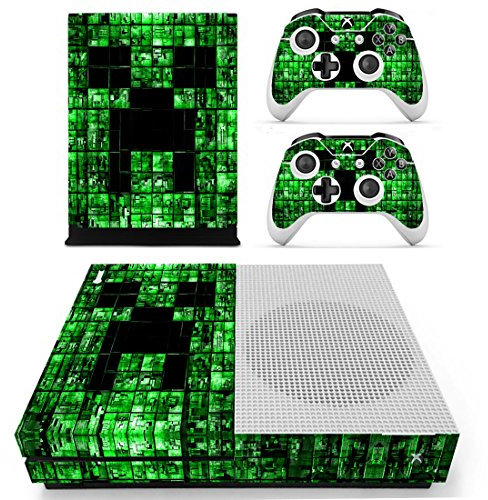 C-FUNN Colorato Grid Series Designer Pelle per Xbox One S Console di Gioco + 2 Controller Sticker-A