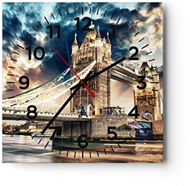 Modern Wanduhr London parlament Architektur groß Ben 40x40cm Quadrat Groß Wand Uhr Glas Analog Zimmeruhren Küche Büro Wohnzimmer Glasuhr Wall Clock Dekoration Design Küchenuhr C4AC40x40-2438