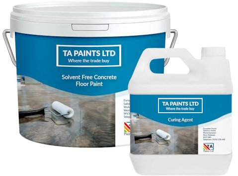 T A Paints Ltd 100% Epoxy Resin Concrete Floor & Garage Paint Low Odour Solvent Free Heavy Duty Two Pack Coating Industrial, Factory Floor Paint 5Kg White