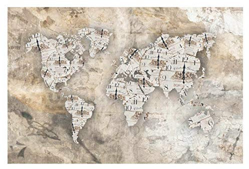 Bilderwelten Vliestapete Shabby Uhren Weltkarte, HxB: 255cm x 384cm