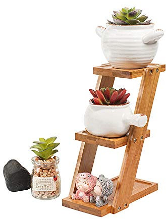 JYCRA Mini Wooden Plant Flower Stand,3-Tier Plant Display Ladder Shelf Flower Pot Storage Rack Display Shelving Unit for Indoor and Outdoor Use
