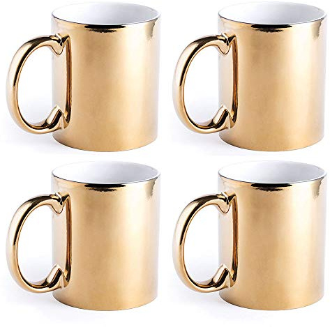 eBuyGB Metallic Large 350ml Ceramic Tea Coffee Mugs, Set of 4 (Gold)