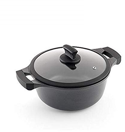 Metaltex XPERT - Deep Cast Aluminum Casserole 20 cm with Tempered Glass Lid