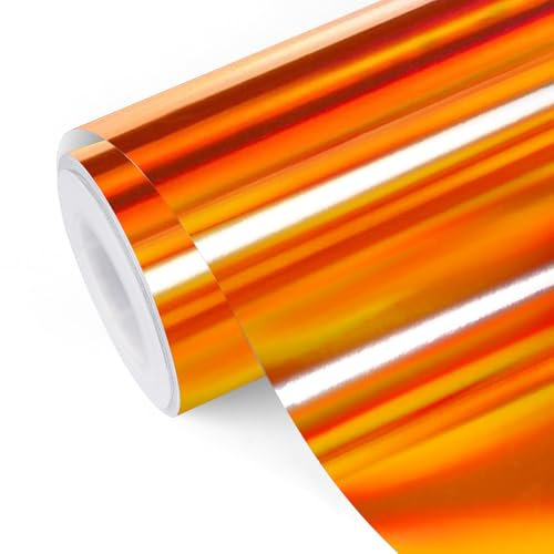 TECKWRAP Holografischer Kürbis, glänzend, Regenbogenfarben, Orange, Chrom, Vinyl, 0,3 x 1,5 m