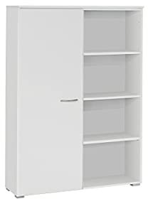 Rauch Möbel Noosa, Regal, Bücherregal, Regal mit Türe, Standregal, Aufbewahrungsregal, 1-türig mit 3 Ablagefächern, Farbe Alpinweiß/Eiche Sonoma, 92x131x34cm