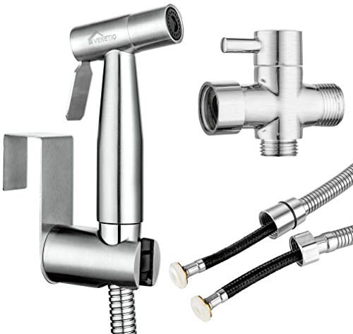 VENETIO Handheld Bidet Sprayer for Toilet Seat with Anti-leaking Hose, Toilet or Wall Mounted, Multi-function for Baby Cloth Diaper Sprayer, Shattaf Sprayer, Pets Shower - 304 Stainless Steel Material
