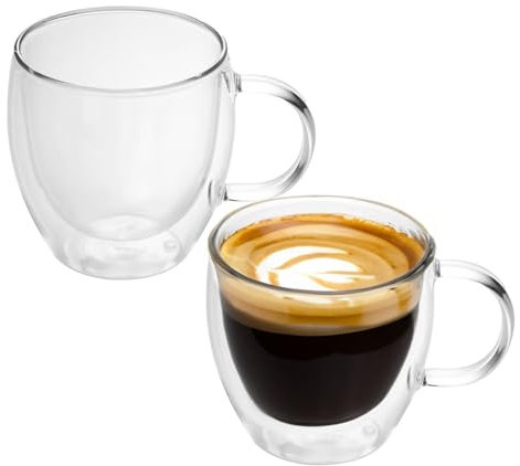 INTIRILIFE 2X Doppelwandige Thermo Gläser Set -100-150ml- Mundgeblasen isoliert für Espresso Cappuccino, Teegläser Kaffeegläser Latte Macchiato Tassen, Schwebeeffekt mit Henkel
