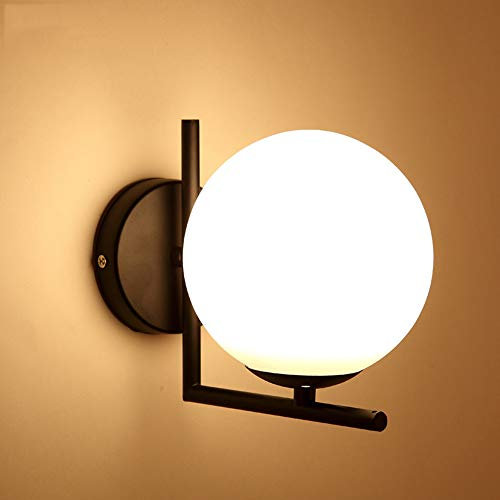 Applique murale, applique murale moderne en verre globe blanc miroir salle de bain LED lumière pour chambre couloir salon café loft cuisine lampe murale 1 E27 Lumière -noir