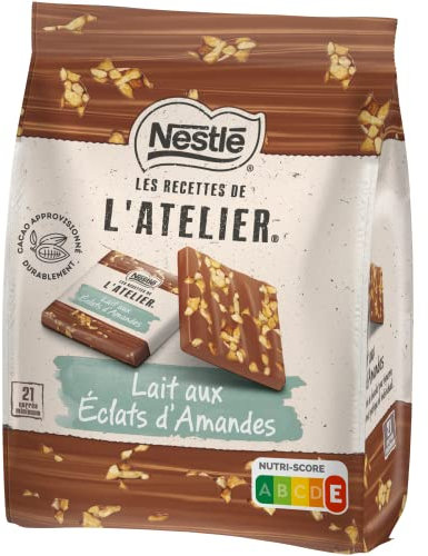 Nestlé Les Recettes de L'Atelier - Carrés Dégustation Chocolat Lait Éclats d'Amandes - sachet de 200g