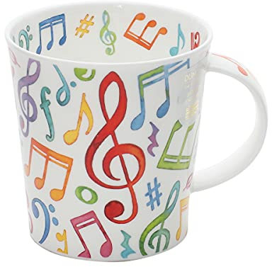 DUNOON Becher Lomond Upbeat 0,32 l Fine Bone China Porzellan Kaffeetasse Modern mit Noten | Hochwertige Qualität Spülmaschinenfest Musikalisch bunt