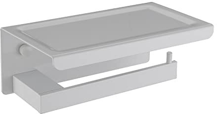 Klopapierrollenhalter mit Ablage Tolettenpapierrollenhalter Selbstklebend WC Papierhalter Wandmontage Ohne Bohren Raum Aluminium für Küche Badezimmer-Weiß
