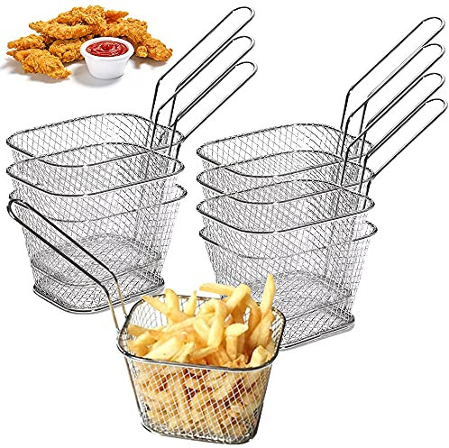 DURANTEY 8 Stück Pommes Frites Korb Körbchen Edelstahl Fritierkorb Friteusenkorb Mini Lebensmittel Frittierkorb Klein Pommeskörbchen Kochwerkzeug Pommeskörbchen zum Servieren für Frites Zwiebelringen