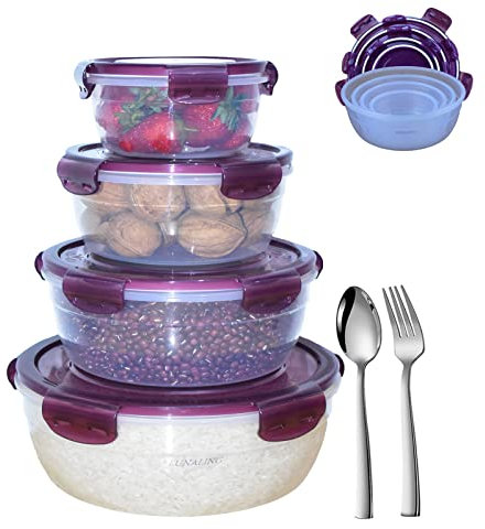 LUNALING Frischhaltedosen. 4 teiliger versiegelter Lebensmittelbehälter. Salat/frucht/Brotdose kann in der Mikrowelle erhitzt werden.Oder frisch im Kühlschrank aufbewahren.