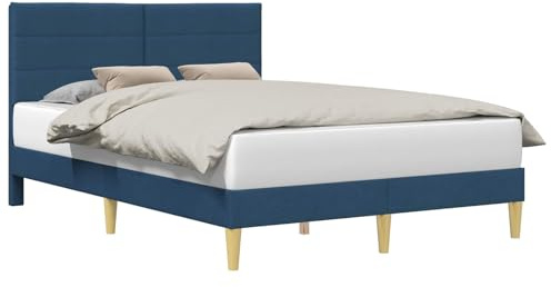 vidaXL Bettrahmen mit Kopfteil Blau 140 x 190 cm Stoff, Moderner Bettrahmen für Dein Schlafzimmer, Elegantes rechteckiges Design, schicke Wohnmöbel, stilvolle Schlaflösung, Cooler Akzent
