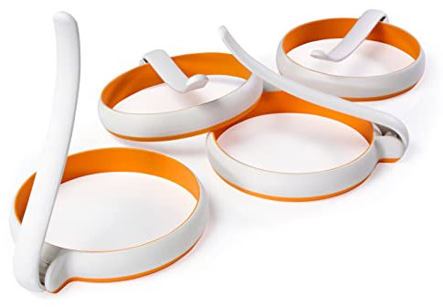 STIRLEX Eierring-Set, 10,2 cm, 4 Stück, runde Silikon-Spiegelei-Ringformen, Formen für Pfannkuchen, Hamburger-Patty-Maker, Eierring für Camping und Grill, Weiß