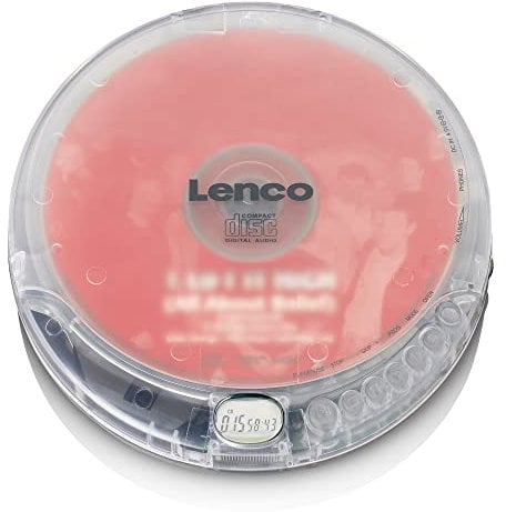 Lenco CD012TR Walkman Lecteur CD Portable avec écouteurs et câble de Charge Micro USB et Fonction de Charge Interne - Transparent