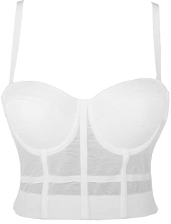 Damen Corsage Trägerlose Stretch-Unterwäsche Crop-Top-BH Camisole einfarbig Weiches Bustier Überbrust Unterwäsche Taillentraining Dessous Korsett-Outfit Club Tops Korsett abnehmbare Träger Weiß L