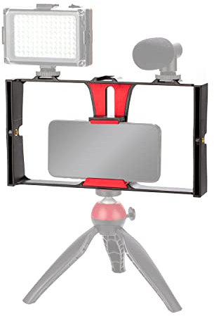 Goshyda Smartphone Video Rig, Telefono Video Stabilizzatore Fotocamera Supporto per Custodia per Filmmaking e Vlogging, con Attacco Cold Shoe per Smartphone, per Streaming Equipment(Rosso)
