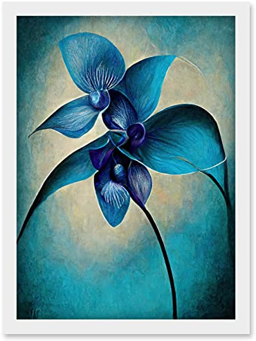 Doppelganger33 LTD Abstract Blue Orchid Floral Modern Artwork Framed Wall Art Print A4