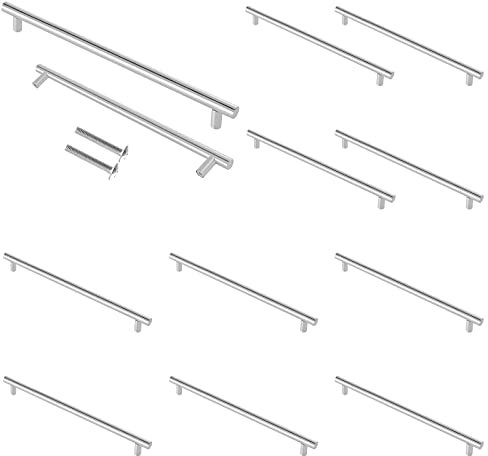 Cjueiom 12 Pack Nickel Handles - 160mm Cupboard and Wardrobe Pulls, 250mm Length Stainless Steel Drawer Handles for Bedroom and Kitchen Cabinets