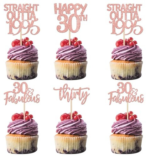 24 Stück 30th Geburtstag Tortendeko Straight Outta 1995 Cupcake Toppers Thirty Awesome Since 1995 Kuchen Deko für 30. Geburtstag Jahrestag Party Kuchen Dekorationen Rosegold