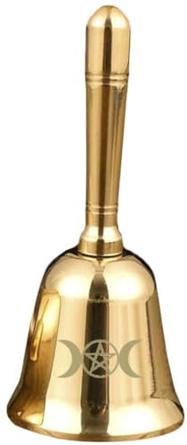 Cabilock Mini Messing Altarglocke Mit Pentagramm Dreifaches Mond-Symbol Ritualglocke Für Zeremonien Und Meditation Rustikale Deko Für Hochzeiten Und Opfergaben