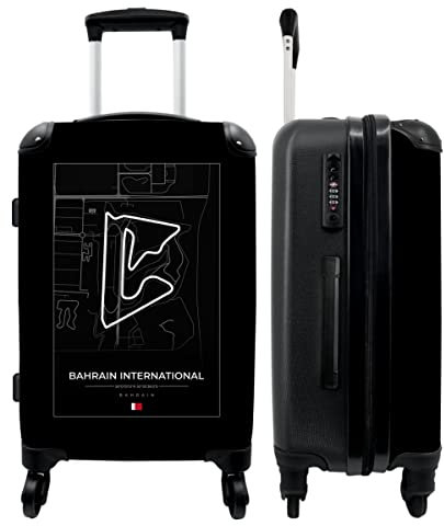 NoBoringSuitcases.com® Koffer groß Trolley Rollkoffer Reisekoffer mit 4 Rollen Fotokoffer - F1 - Rennen - Bahrain International - Autokurs - Weiß - 67x43x25cm - 90 Liter