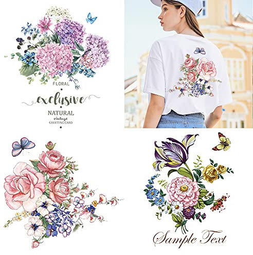 Flower Iron on Patches Iron on Vinyl Stickers Jasmine Lily Butterfly Daisy Spring Summer Pattern Floral Heat Transfer Decals DIY Decor Patches for Hat T-Shirt Clothes Pillow Hoodie 3 Sheets