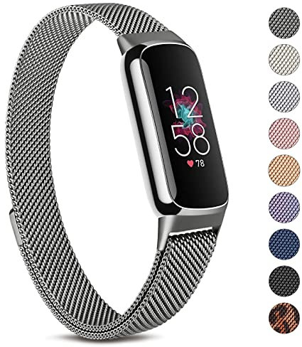 Oumida Armband Kompatibel mit Fitbit Luxe Armband für Damen Herren, Prämie Edelstahl Metall Ersatzarmband mit Starker Magnet Uhrenarmbänder für Fitbit Luxe, Raum Grau