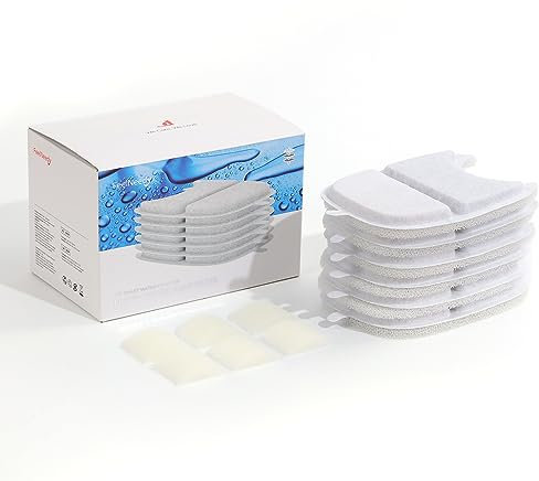 6 Pack Filtre + 6 Éponge + 6 Éponge pour Pompe à Eau pour Feelneedy 4l Fontaine a Eau Chat Sans Fil, Emballage Individual (YPD-C004P, YPD-C004S)