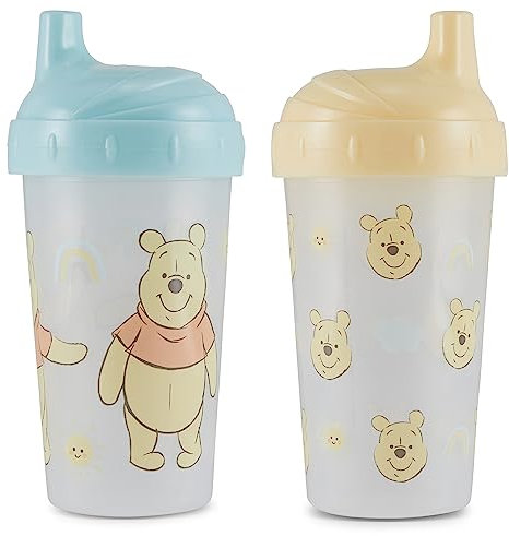 Toddler Sippy Cups for Boys And Girls | 10 Ounce Winnie The Pooh Sippy Cup Pack of Two with Straw and Lid | Durable Blue Leak Proof Travel Water Bottle for Toddlers