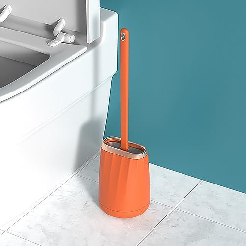 BTAISYDE Toilet Brush,Bathroom Silicone Toilet Brush With Holder Wall Mounted,with No-Slip Long Handle,Cleaning Toilet Brushes for Bathroom,Orange