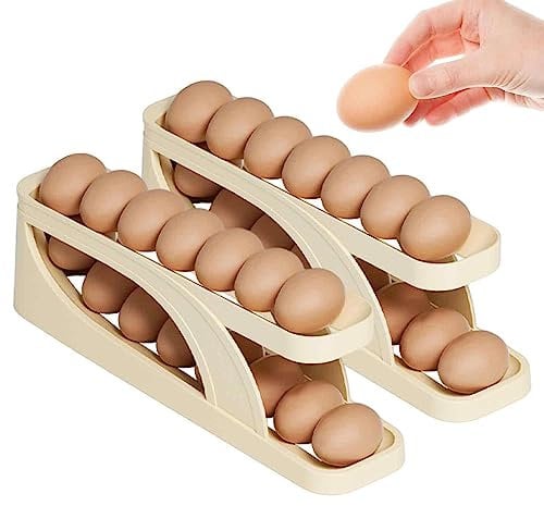 Egg Holder Egg Dispenser Egg Containers For Fridge, Rolling Egg Tray Refrigerator Egg Organizer Auto Rolling Egg Storage Rack For Kitchen Countertop, Fridge Door