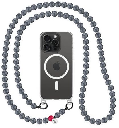 beadstars® Handykette Perlen inkl. Patch – handmade in Deutschland | verschiedene Längen | kompatibel mit iPhone, Samsung | Geschenkidee für Alltag, Reisen & Festivals (Titanium, 140cm)