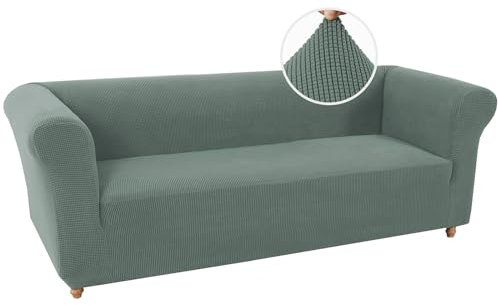 BXFUL Sofabezüge Stretch Couchbezüge Anti-Rutsch Sofa Schonbezug mit Armlehne Spandex Jacquard Sofa Überwürfe rutschfest Sofa Überzug Waschbare Sofabezug für Haustiere (3-Sitzer,Grau Grün)