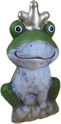 Froschkönig 18 x 12 cm Frosch mit Krone Garten Teich Deko Figur SRBG J119