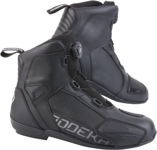 Modeka Motorradschuhe YKO sportliche Motorradstiefel schwarz mit Drehverschluss, 43 EU