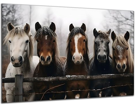 Munera Design - Bild 56x84 - Pferd Pferde-Bilder 5 Pferde Winter Schnee - Wand-Bilder Wohnzimmer