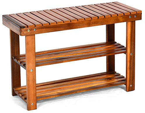 RELAX4LIFE Schuhbank, Schuhregal Holz, Schuhablage 3 Ebenen, Schuhschrank mit Sitzbank, 70 x 28 x 45 cm, ideal für Flur, Bad, Wohnzimmer