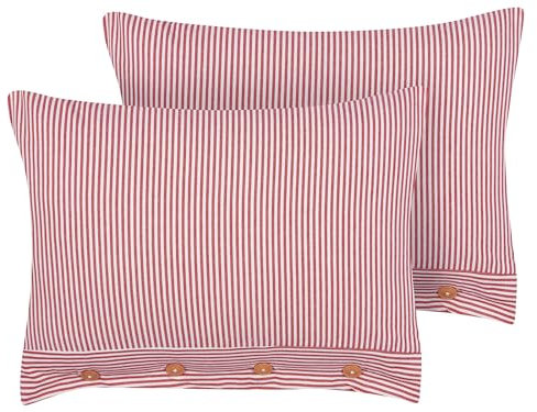 Beliani Dekokissen 2er Set Baumwolle rot/weiß gestreift 40x60 cm mit Knöpfen Aalita