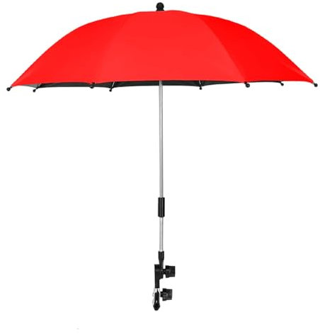 Wnvivi Paraguas de Silla de 75 Cm para Cochecito, Paraguas de Cochecito Ajustable, Sombrilla de Protección UV con Abrazadera Universal para Mesa de Playa(Rojo)