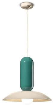 Licht-Erlebnisse Pendelleuchte Retro Design Ø 40 cm rund Keramik in Creme Türkis Handarbeit E27 Hängelampe Wohnzimmer Hängeleuchte Esszimmer