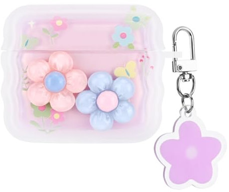 Newseego Airpods 3 Generation Hülle für Mädchen Frauen, Süße 3D-Blumen Transparente Airpods 3 Hülle mit Floralem Ornamente, Ästhetisches Wellendesign, Weiches TPU Stoßfeste Schutzhülle Airpods Hülle 3