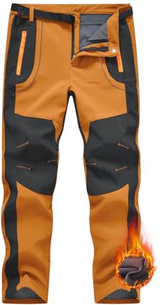 Rdruko Softshellhose Herren Winter Skihose Wasserdicht Winterhose Gefüttert Outdoor Thermohose Verdickte Wanderhose für Skifahren Wandern Camping (Orangenfarbig, L)