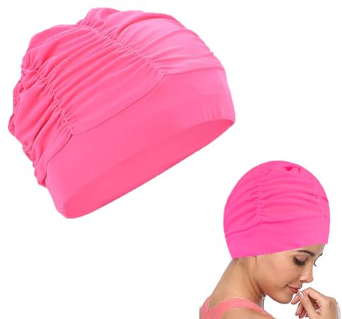 Cuffia Piscina Donna e Uomo, Cuffia Piscina per Adulti con Capelli Lunghi, Cuffia da Nuoto Unisex, Cuffia da Nuoto, Cuffia Piscina Donna e da uomo, Cuffia da nuoto per capelli lunghi, Rosso rosa