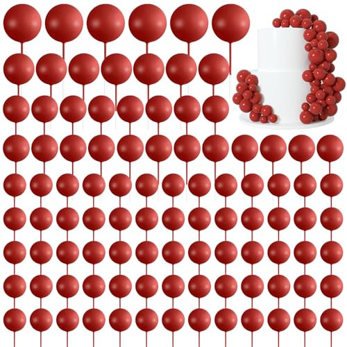 Morcheiong 114 Pcs Cake Balls Decorations Balloon Cake Topper & Inserts - Foam Balls & Picks for Cake Decorations - Birthday Party, Wedding Anniversary (Red)